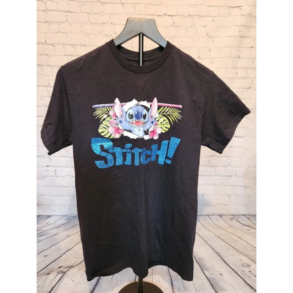 STITCH‎ Kids Tshirt Black Sparkly Graphic Glitter Estimated Kids Medium (6-8)